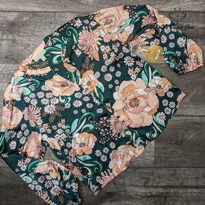 Ryegrass Sea Moss Floral Long Sleeve Top Size S